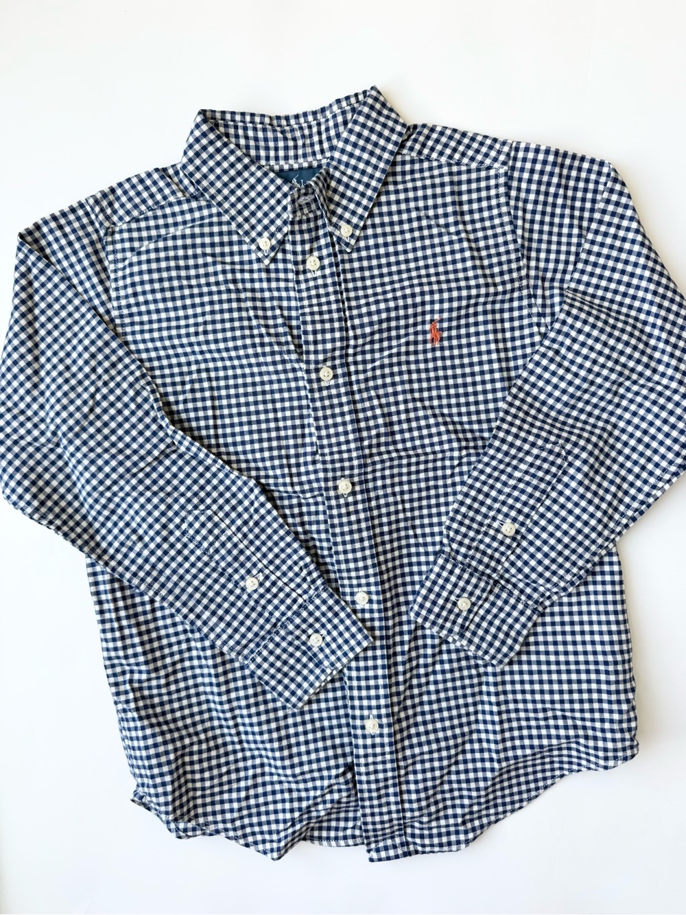 Ralph Lauren Navy and White Gingham Button-Down Shirt